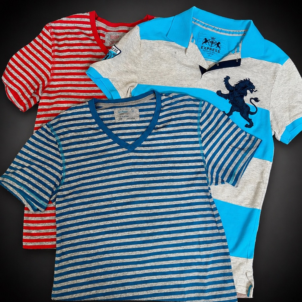 Men’s Small EXPRESS Shirt Bundle (3 Pieces) – Striped Tees & Polo – Casual